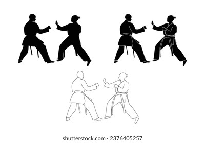 set of karate silhouette vector. Boxing and competition silhouettes vector image,