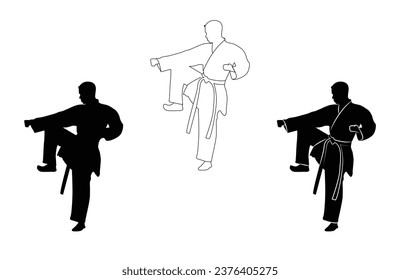 set of karate silhouette vector. Boxing and competition silhouettes vector image, Boxing black white elements set with fighter sports clothing isolated, 