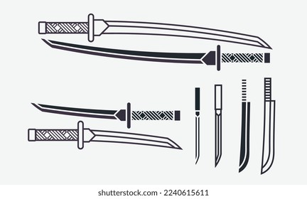 set of katana sword black illustration 