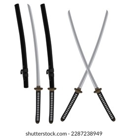 establecer la ilustración vectorial katana swords. Arma de hoja samurai tradicional de japón asiático