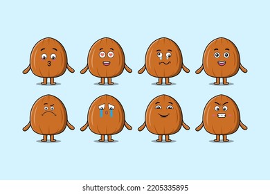 Set kawaii Almond nut cartoon character with different expressions cartoon face vector illustrations