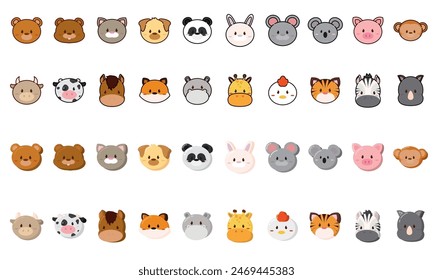 Set of kawaii animal emoticons Vector illustration