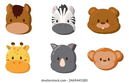 Set of kawaii animal emoticons Vector illustration