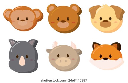 Set of kawaii animal emoticons Vector illustration