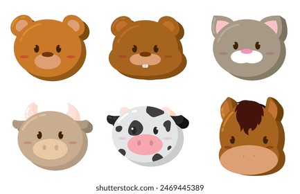 Set of kawaii animal emoticons Vector illustration