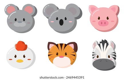 Set of kawaii animal emoticons Vector illustration