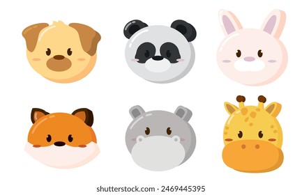 Set of kawaii animal emoticons Vector illustration