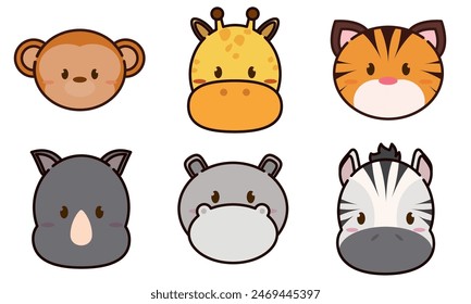 Set of kawaii animal emoticons Vector illustration