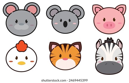 Set of kawaii animal emoticons Vector illustration