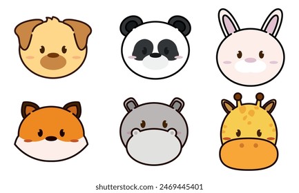 Set of kawaii animal emoticons Vector illustration