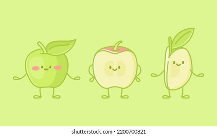 Set Of Kawaii Apple Characters