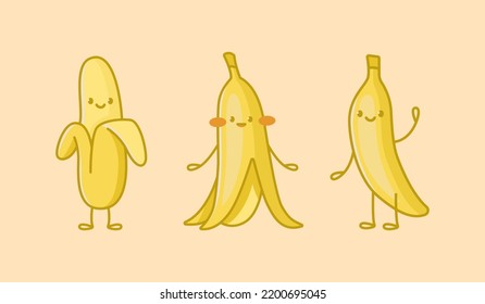 Set Of Kawaii Banana Characters