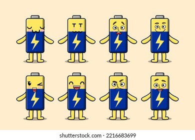 Set kawaii Battery cartoon character with different expressions cartoon face vector illustrations