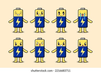 Set kawaii Battery cartoon character with different expressions cartoon face vector illustrations