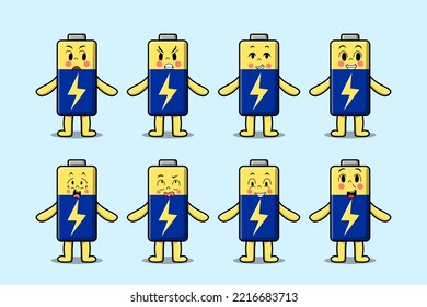 Set kawaii Battery cartoon character with different expressions cartoon face vector illustrations