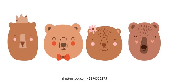 Ponga los osos de Kawaii. Oso facial escandinavo. Elemento para imprimir, postal y afiche. Ilustración del vector