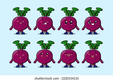 Establecer el personaje de la caricatura kawaii Beet con diferentes expresiones ilustraciones del vector de caricatura