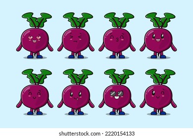 Set kawaii Beetroot cartoon character with different expressions cartoon face vector illustrations