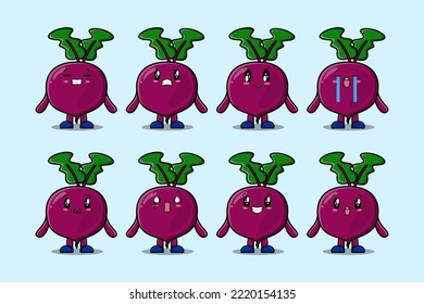 Set kawaii Beetroot cartoon character with different expressions cartoon face vector illustrations