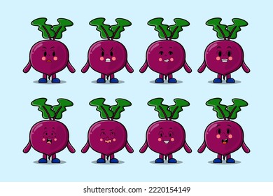 Set kawaii Beetroot cartoon character with different expressions cartoon face vector illustrations