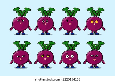 Set kawaii Beetroot cartoon character with different expressions cartoon face vector illustrations