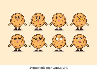 Set kawaii Biscuits cartoon character with different expressions cartoon face vector illustrations
