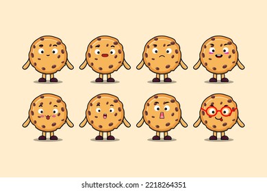 Set kawaii Biscuits cartoon character with different expressions cartoon face vector illustrations
