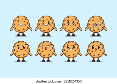 Set kawaii Biscuits cartoon character with different expressions cartoon face vector illustrations