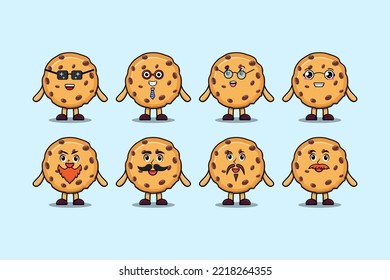 Zeichentrickfigur von Kawaii in Biscuits mit verschiedenen Ausdrücken, Cartoon-Gesichtskartografien, Vektorgrafiken