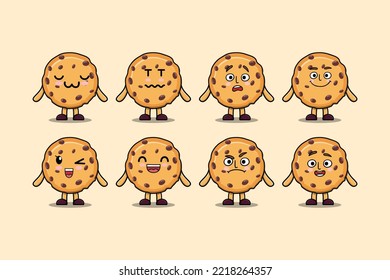 Set kawaii Biscuits cartoon character with different expressions cartoon face vector illustrations