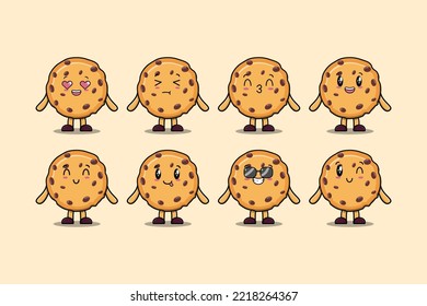 Set kawaii Biscuits cartoon character with different expressions cartoon face vector illustrations