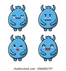 Set Kawaii Blue goblin cartoon monster vector image on white background cartoon icon illustration design isolated flat cartoon style