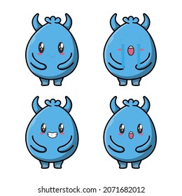 Set Kawaii Blue goblin cartoon monster vector image on white background cartoon icon illustration design isolated flat cartoon style