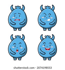 Set Kawaii Blue goblin cartoon monster vector image on white background cartoon icon illustration design isolated flat cartoon style