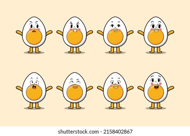 Set kawaii boiled egg cartoon character with different expressions of cartoon face vector illustrations