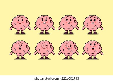 Set kawaii Brain cartoon character with different expressions cartoon face vector illustrations