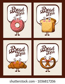 set of kawaii bread fresh cartoon