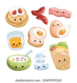 Conjunto de personajes de desayuno Kawaii