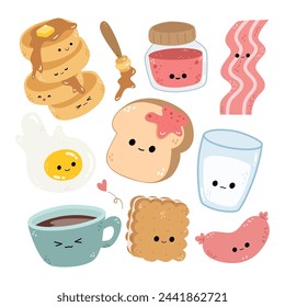 Conjunto de Kawaii Desayuno Doodle Clipart