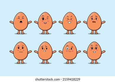 Establecer el personaje de la caricatura kawaii brown lindo egg con diferentes expresiones de caricatura face vector