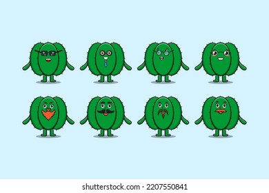 Set kawaii Cactus cartoon character with different expressions cartoon face vector illustrations