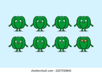 Set kawaii Cactus cartoon character with different expressions cartoon face vector illustrations