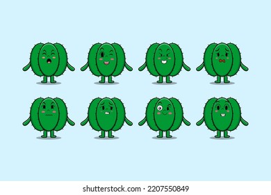 Set kawaii Cactus cartoon character with different expressions cartoon face vector illustrations