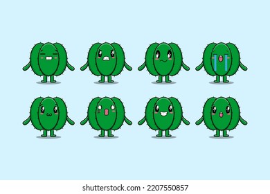 Set kawaii Cactus cartoon character with different expressions cartoon face vector illustrations