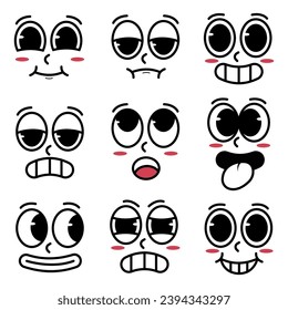 Set of kawaii cartoon faces with different expressions. Vector illustration