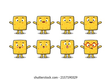Set kawaii cheese cartoon character with different expressions of cartoon face vector illustrations