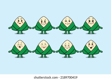 Set kawaii chinese rice dumpling cartoon character with different expressions vector illustrations