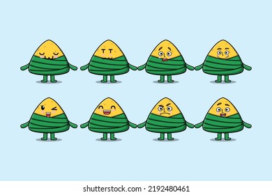 Set kawaii chinese rice dumpling cartoon character with different expressions cartoon illustrations