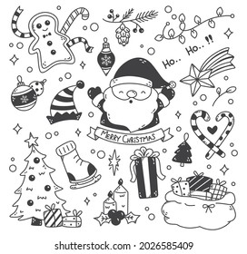 Set of Kawaii Christmas Doodles Vector