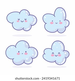 Set of kawaii clouds icons